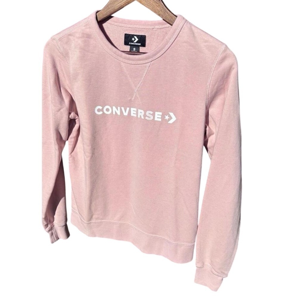 Converse Sweatshirt Women Small Pink Excellent Logo Graphic Crew Neck Athleisure